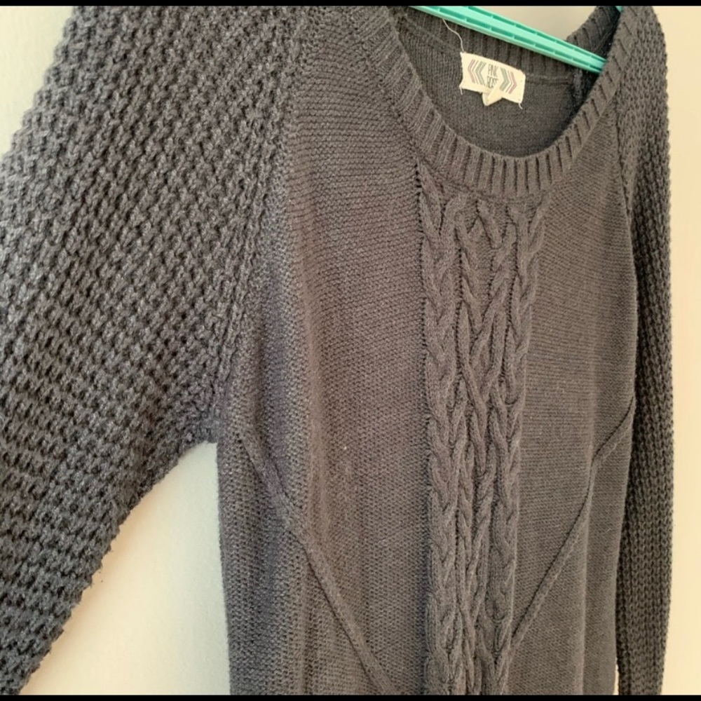 Pink Rose Cable Knit Sweater Dress Gray